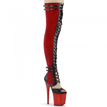 Pleaser FLAMINGO-3027 Red Faux Suede-Blk Faux Leather/Frosted Red