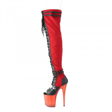 Pleaser FLAMINGO-3027 Red Faux Suede-Blk Faux Leather/Frosted Red