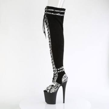 Pleaser FLAMINGO-3027SP Blk Faux Suede-Snake Print Faux Le./Blk Matte