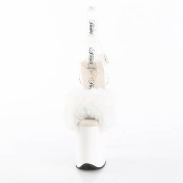Pleaser FLAMINGO-808FUR Wht Faux Fur-Clr TPU/Wht