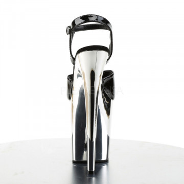 Pleaser FLAMINGO-809 Blk Pat/Slv Chrome