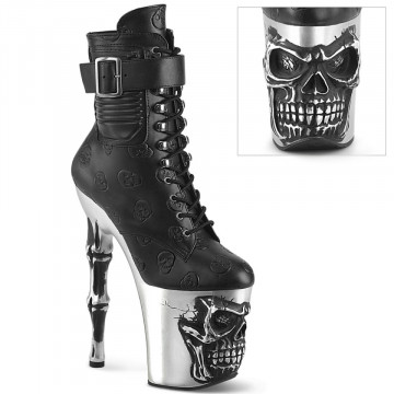 Pleaser RAPTURE-1020STR-02 Blk Faux Leather/Slv Matte-Rubbed Blk