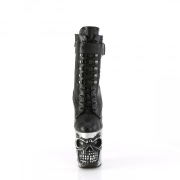 Pleaser RAPTURE-1020STR-02 Blk Faux Leather/Slv Matte-Rubbed Blk