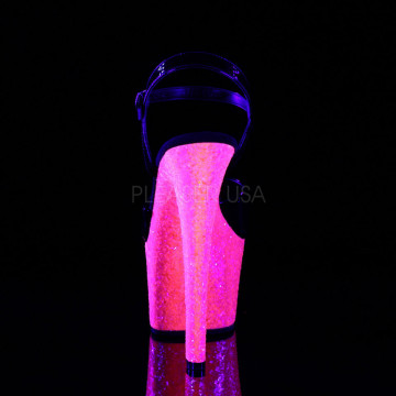 Pleaser SKY-309UVLG Blk Pat/Neon H. Pink Glitter