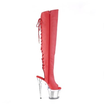 Pleaser SPECTATOR-3019 Red Faux Leather/Clr-Slv Chrome