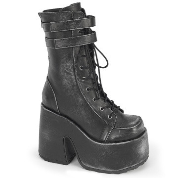 Demonia Cult CAMEL-250 Blk-Silver Rub-Off Vegan Leather