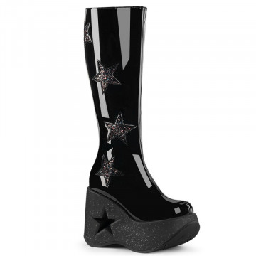 Demonia Cult DYNAMITE-218 Blk Pat-Blk Multi Glitter