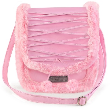 Demonia Cult HB-663 B. PINK VEGAN LEATHER-FAUX FUR
