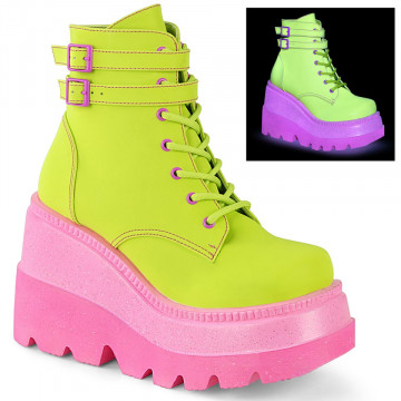 Demonia Cult SHAKER-52 Lime Reflective Vegan Leather/Pink