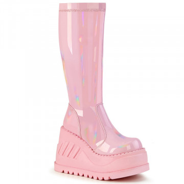 Demonia Cult STOMP-200 B. Pink Hologram Stretch Patent