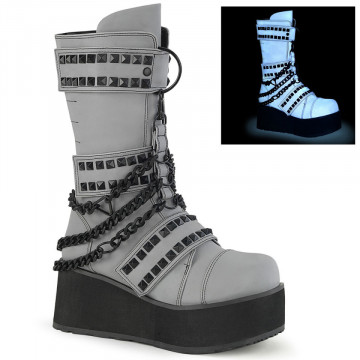 Demonia Cult TRASHVILLE-138 Grey Multi Reflective Vegan Leather