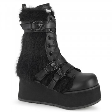 Demonia Cult TRASHVILLE-218 Blk Vegan Leather-Faux Fur