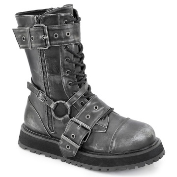 Demonia Cult VALOR-220 Blk-Silver Rub-Off Vegan Leather