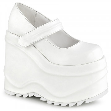 Demonia Cult WAVE-32 Wht Vegan Leather