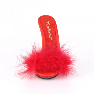 Fabulicious POISE-501F Red Satin-Marabou Fur/Red