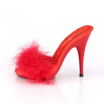 Fabulicious POISE-501F Red Satin-Marabou Fur/Red