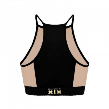 I S I S Goddess Halter Top - Black with Sand Mesh L