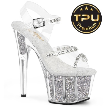 Pleaser ADORE-708PREM-STNG Clr TPU/Slv Glitter Ins