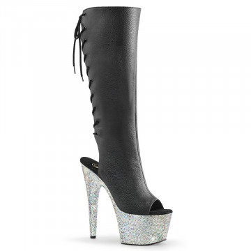Pleaser BEJEWELED-2018-7 Blk Faux Leather/Slv AB RS