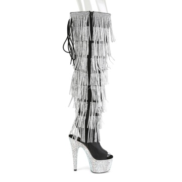 Pleaser BEJEWELED-3019RSF-7 Blk Faux Leather-Slv/Slv Multi RS