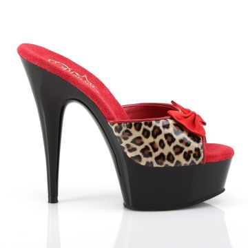 Pleaser DELIGHT-601-6 Tan Leopard Print Faux Leather/Blk