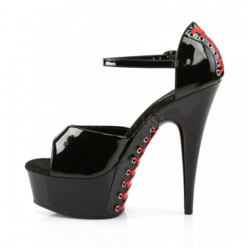 Pleaser DELIGHT-660FH Blk Pat/Blk (Red Lace)