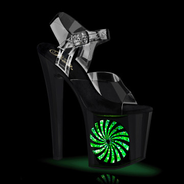 Pleaser ENCHANT-708LT-PINWHE Clr/Blk-Slv Glitter