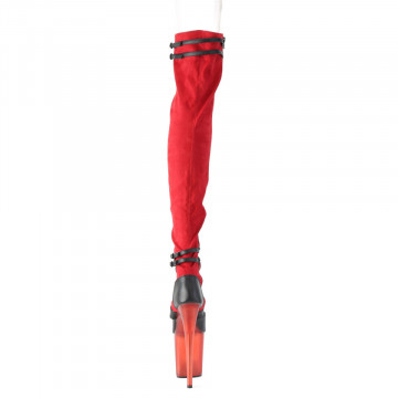 Pleaser FLAMINGO-3027 Red Faux Suede-Blk Faux Leather/Frosted Red