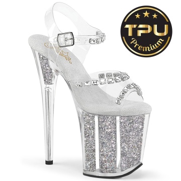 Pleaser FLAMINGO-808PREM-STN Clr TPU/Slv Glitter Ins