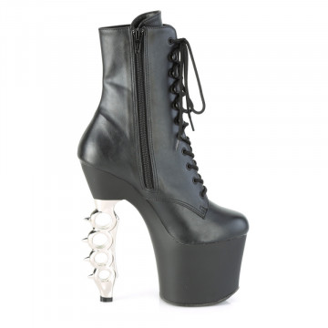 Pleaser IRONGRIP-1020 Blk Faux Leather/Blk Matte-Slv Brushed
