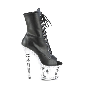 Pleaser SPECTATOR-1021RS Blk Faux Leather/Slv RS-Chrome