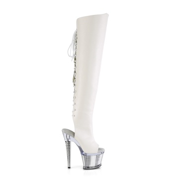Pleaser SPECTATOR-3019 Wht Faux Leather/Clr-Slv Chrome