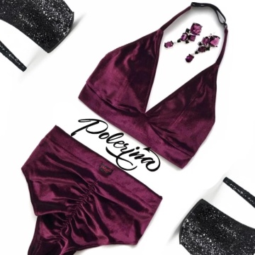 Polerina wear, set pole dance Bikini Wine (velluto)