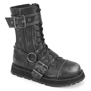 Demonia Cult VALOR-220 Blk-Silver Rub-Off Vegan Leather