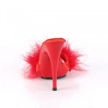 Fabulicious POISE-501F Red Satin-Marabou Fur/Red