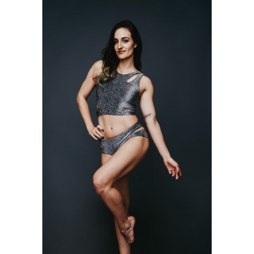 Completo Paradise Chick Laura Top e Short Small nero argento scintillante