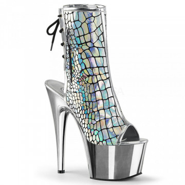 Pleaser ADORE-1018HG Slv Hologram Ostrich Pu/Slv Chrome