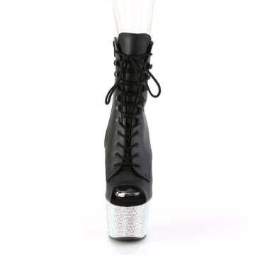 Pleaser BEJEWELED-1021-7 Blk Faux Leather/Slv AB RS