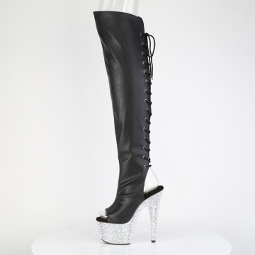 Pleaser BEJEWELED-3019MS-7 Blk Faux Leather/Slv AB RS