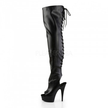Pleaser DELIGHT-3017 Blk Str Faux Leather/Blk