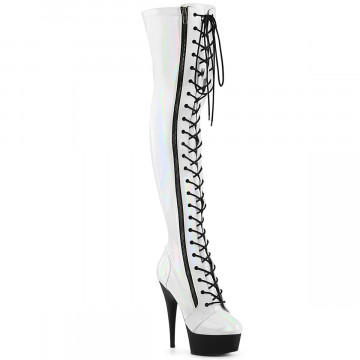 Pleaser DELIGHT-3029 Wht Str Hologram Pat/Blk Matte