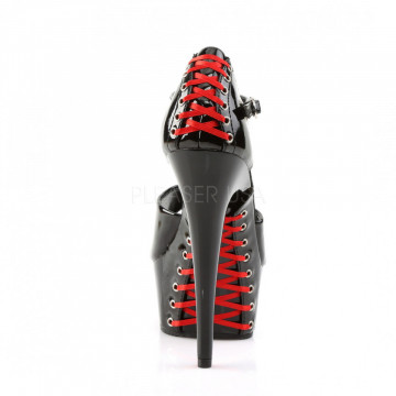 Pleaser DELIGHT-660FH Blk Pat/Blk (Red Lace)