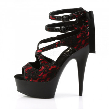 Pleaser DELIGHT-678LC Red Satin-Lace/Blk Matte