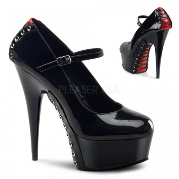 Pleaser DELIGHT-687FH Blk-Red Pat/Blk 35eu 5us esposizione