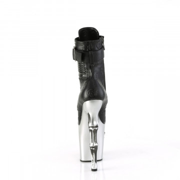 Pleaser RAPTURE-1020STR-02 Blk Faux Leather/Slv Matte-Rubbed Blk