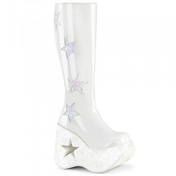 Demonia Cult DYNAMITE-218 Wht Pat-Wht Multi Glitter
