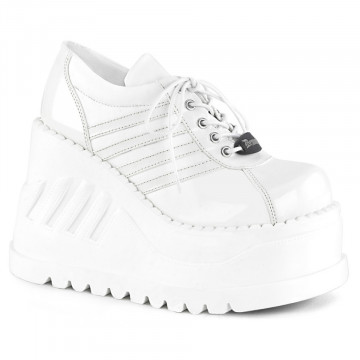 Demonia Cult STOMP-08 Wht Pat-Vegan Leather