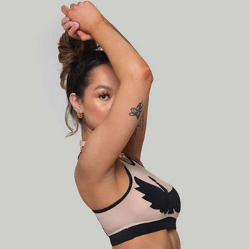 I S I S Goddess Halter Top - Black with Sand Mesh L