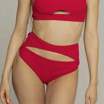 Paradise Chick MIAMI OPENCUT SHORT RIBBED rosso Subito