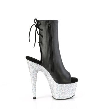 Pleaser ADORE-1018LG Blk Faux Leather/Slv Multi Glitter